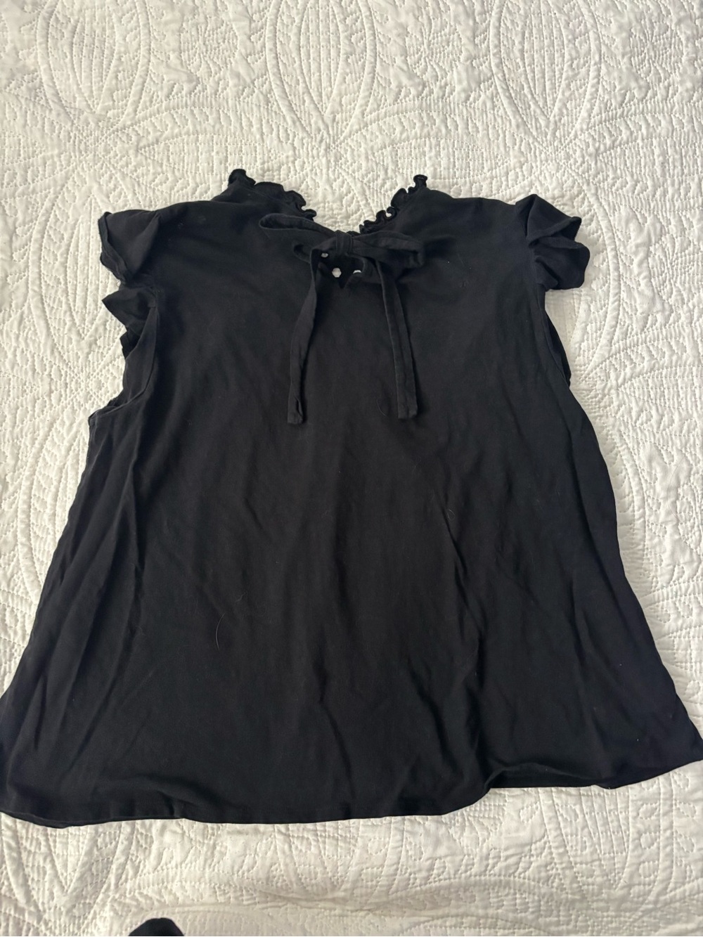 LOFT Black Eyelet Yoke Ruffle Sleeve Tunic Top - Picture 7 of 7